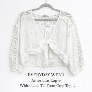NWT American Eagle White Lace Tie Front Crop Top L Boho Coquette